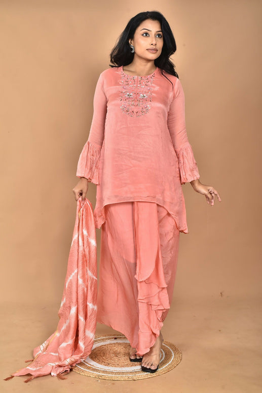 Morchari Women And Hand Embroidery Palazzo Set-Peach