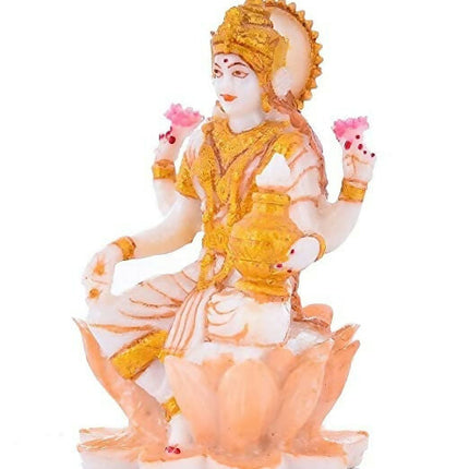 Soni Craft Handmade Poly Resin Lakshmi Ji Sculpture Sitting On Lotus Statue