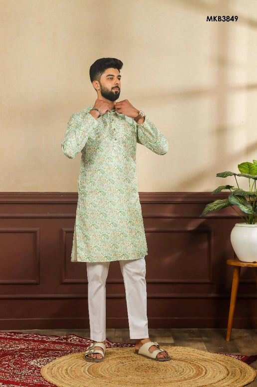 Green Art Silk Digital Printed, Embroidery Work Kurta Set - Mahotsav