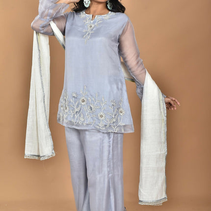 Morchari Women And Hand Embroidery Palazzo Set-Grey