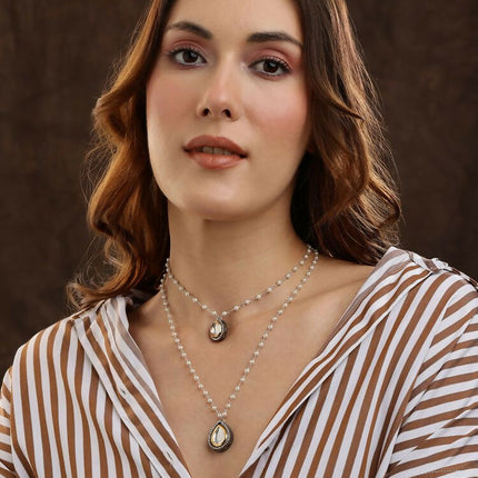 Beaded Chain with Kundan Drop necklace ru raang - Ruby Raang