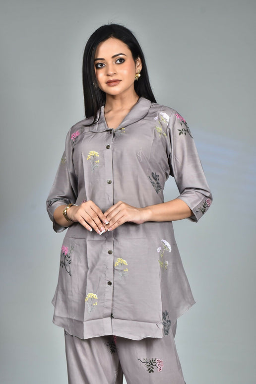 Morchari Digital Print Semi Muslin Co-Ord Set Top & Trouser-Multicolor