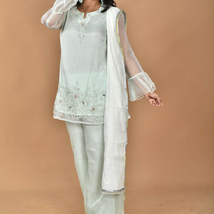 Morchari Women And Hand Embroidery Palazzo Set-Green