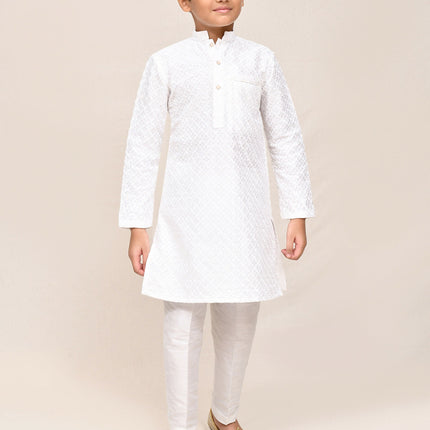Joban Fashion Art Silk White Kurta With Straight Fit Pant