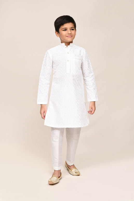 Joban Fashion Art Silk White Kurta With Straight Fit Pant