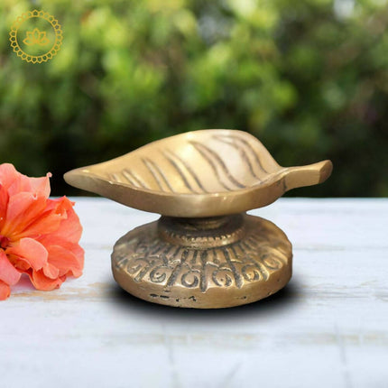 Brass Leaf Diya with Stand
