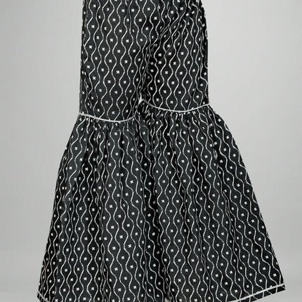 Divine Drape Girls Rayon Black Printed Straight Kids Kurta Sharara With Dupatta