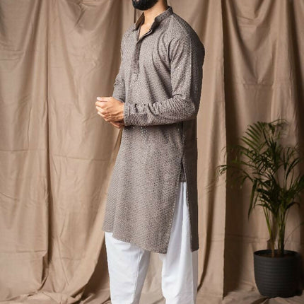 Grey Rayon Thread Embroidery Work Kurta Set - Mahotsav