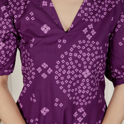 Miravan Womens Purple Bandhani Printed A-Line Maxi Dress