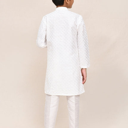 Joban Fashion Art Silk White Kurta With Straight Fit Pant