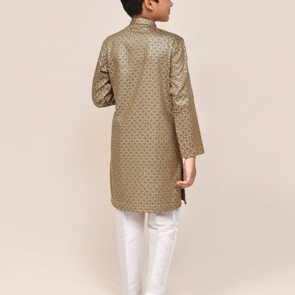 Joban Fashion Satin Cotton Gold Kurta With Straight Fit Pant
