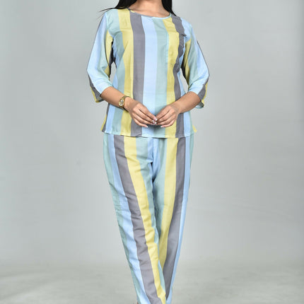 Morchari Digital Print Semi Muslin Co-Ord Set Top & Trouser-Multicolor