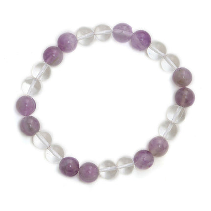 Clear Quartz and Amethyst White and Grey Beads Elastic Bracelet - Ruby Raang