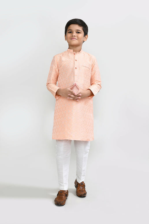 Joban Fashion Cotton Silk Peach Kurta With Straight Fit Pant