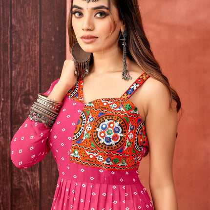 Aastha Fashion Pink Faux Blooming Georgette Glamorous Festival Wear Designer Navratri Gown Collection