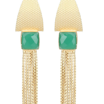 Joban Fashion Women Handcrafted Green Stone Matte Gold Earrings
