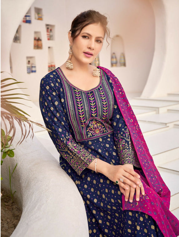 Aastha Fashion Navy Blue Rayon Party Wear Designer Gown Collection