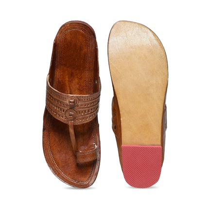 Stepsoft Men'S Leather Kolhapuri Chappals – Handcrafted Ethnic Flats (Brown)