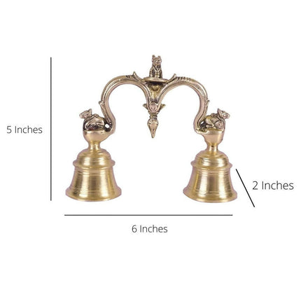 CraftVatika Gold-Toned Brass Hand Held With Nandi Sitting On Top Double Puja Bell