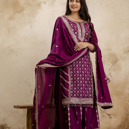 Lehenga Mart Designer Sharara Suit For Women or Girls - Wine