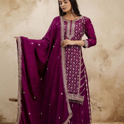 Lehenga Mart Designer Sharara Suit For Women or Girls - Wine