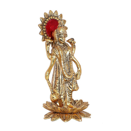 Kridaykraft Gold-Polished Narayan/Vishnu Standing On Lotus Metal Statue