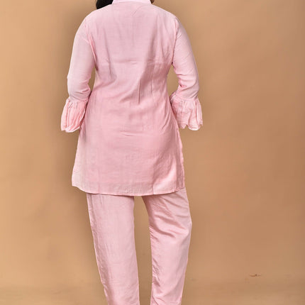 Morchari Women Hand Embroidery Co-Ords-Pink