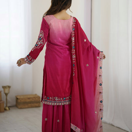 Lehenga Mart Designer Chinon Sharara Suit Dupatta for Women - pink