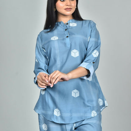 Morchari Digital Print Semi Muslin Co-Ord Set Top & Trouser-Multicolor