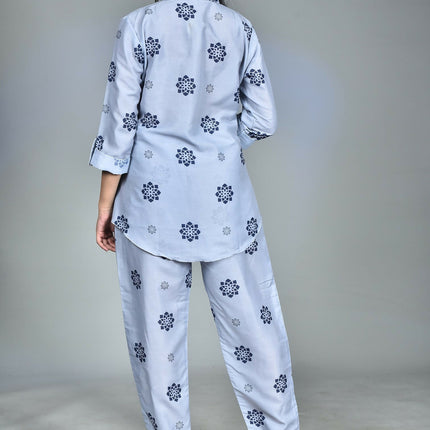 Morchari Digital Print Semi Muslin Co-Ord Set Top & Trouser-Multicolor