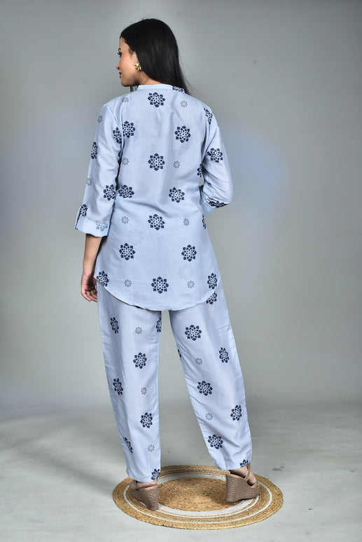 Morchari Digital Print Semi Muslin Co-Ord Set Top & Trouser-Multicolor