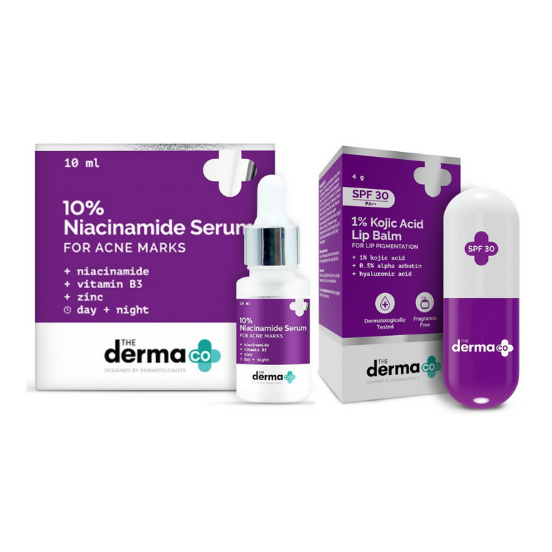 The Derma Co 1% Kojic Acid Lip Balm & 10% Niacinamide Face Serum Combo