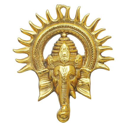 eCraftIndia Golden Lord Ganesha With Sun Decorative Metal Wall Hanging
