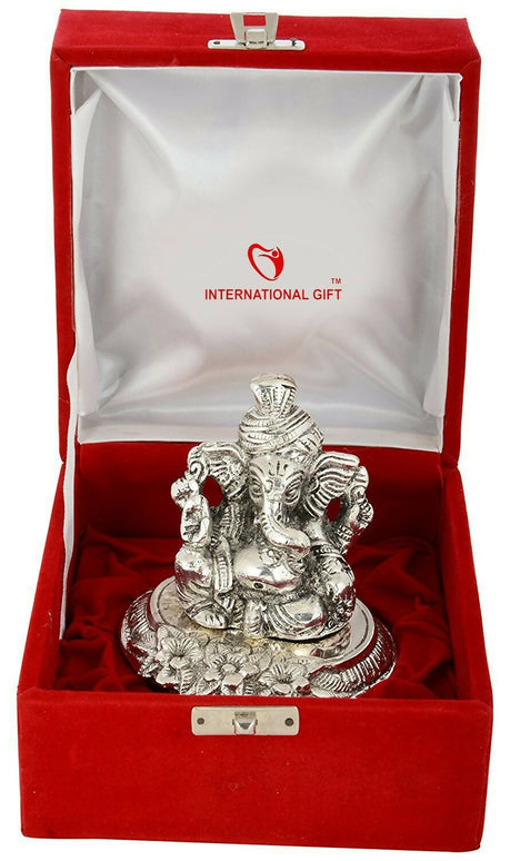 International Gift Silver Plated Pagdi Ganesh God Idol