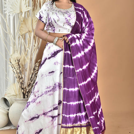 Morchari Women Tai Dai And Hand Embroidery Lehenga-Purple