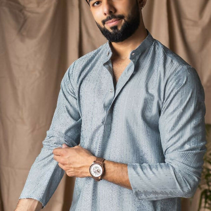 Light Blue Rayon Thread Embroidery Work Kurta Set - Mahotsav