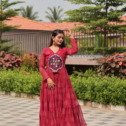 Aastha Fashion Red Faux Georgette Navratri Designer Gown Collection