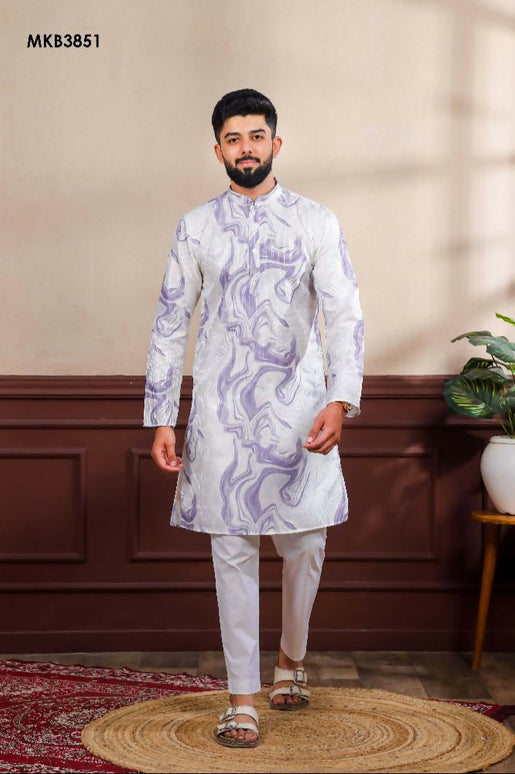 Purple Art Silk Digital Printed, Embroidery Work Kurta Set - Mahotsav