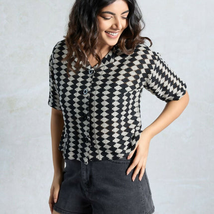 Black Knited Wevon Designer Shirt - Hiral Fashion