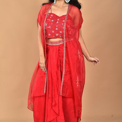 Morchari Women Hand Embroidery Crop Top-Red