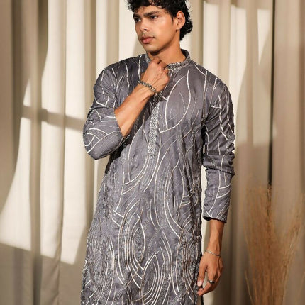 Bluish Grey Viscose Designer Embroidery Work Kurta Set - Mahotsav