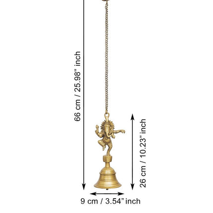 eCraftIndia Golden Brass Dancing Ganesha Idol Wall Hanging Bell With Chain