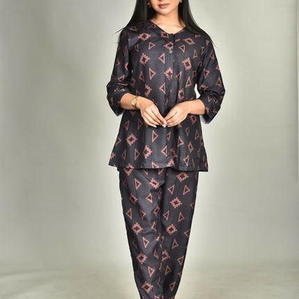 Morchari Digital Print Semi Muslin Co-Ord Set Top & Trouser-Multicolor