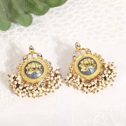 Joban Fashion Women Lotus Style Matte Gold Earrings