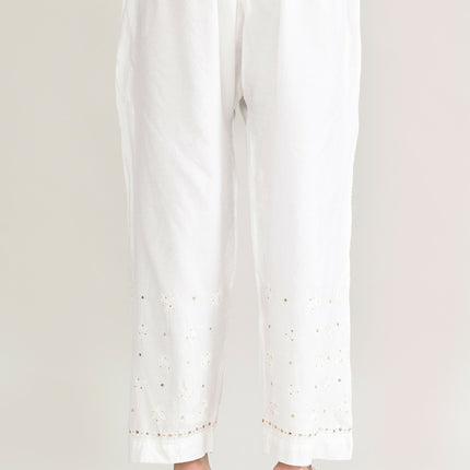 Joban Fashion Womens Cotton ChikanKari Off White Cord set