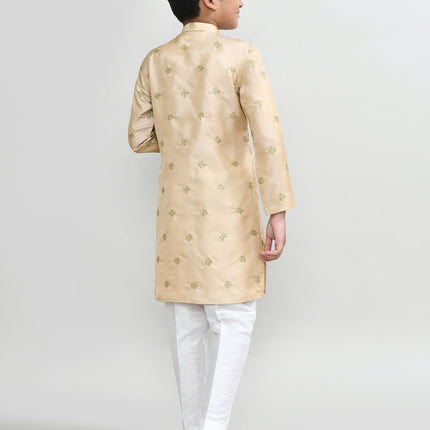 Joban Fashion Satin Silk Beige Kurta With Straight Fit Pant