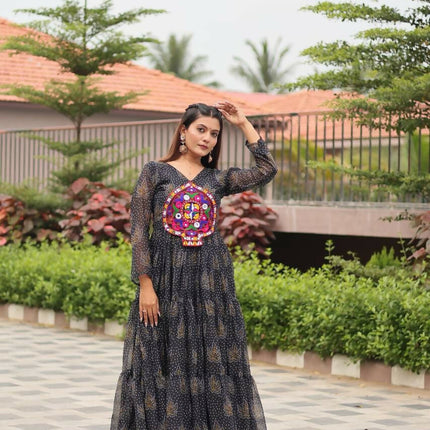Aastha Fashion Black Faux Georgette Navratri Designer Gown Collection