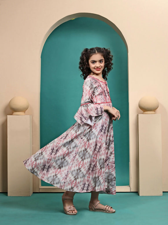 Divine Drape Girls Muslin Pink Printed Kids Anarkali Gown