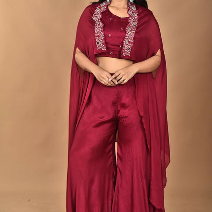 Morchari Women And Hand Embroidery Palazzo Set-Magenta