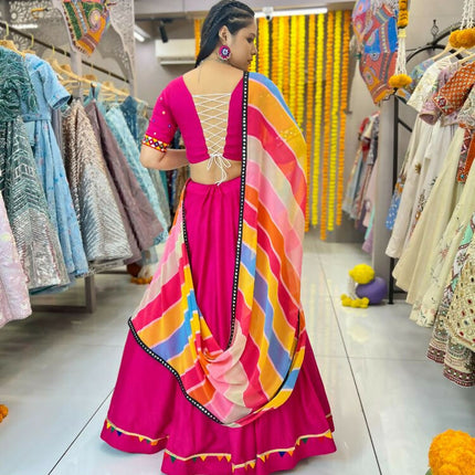 Aastha Fashion Rani Rayon Multi Colour Samosa Lace Semi Stitched Wedding Wear Lehenga Choli